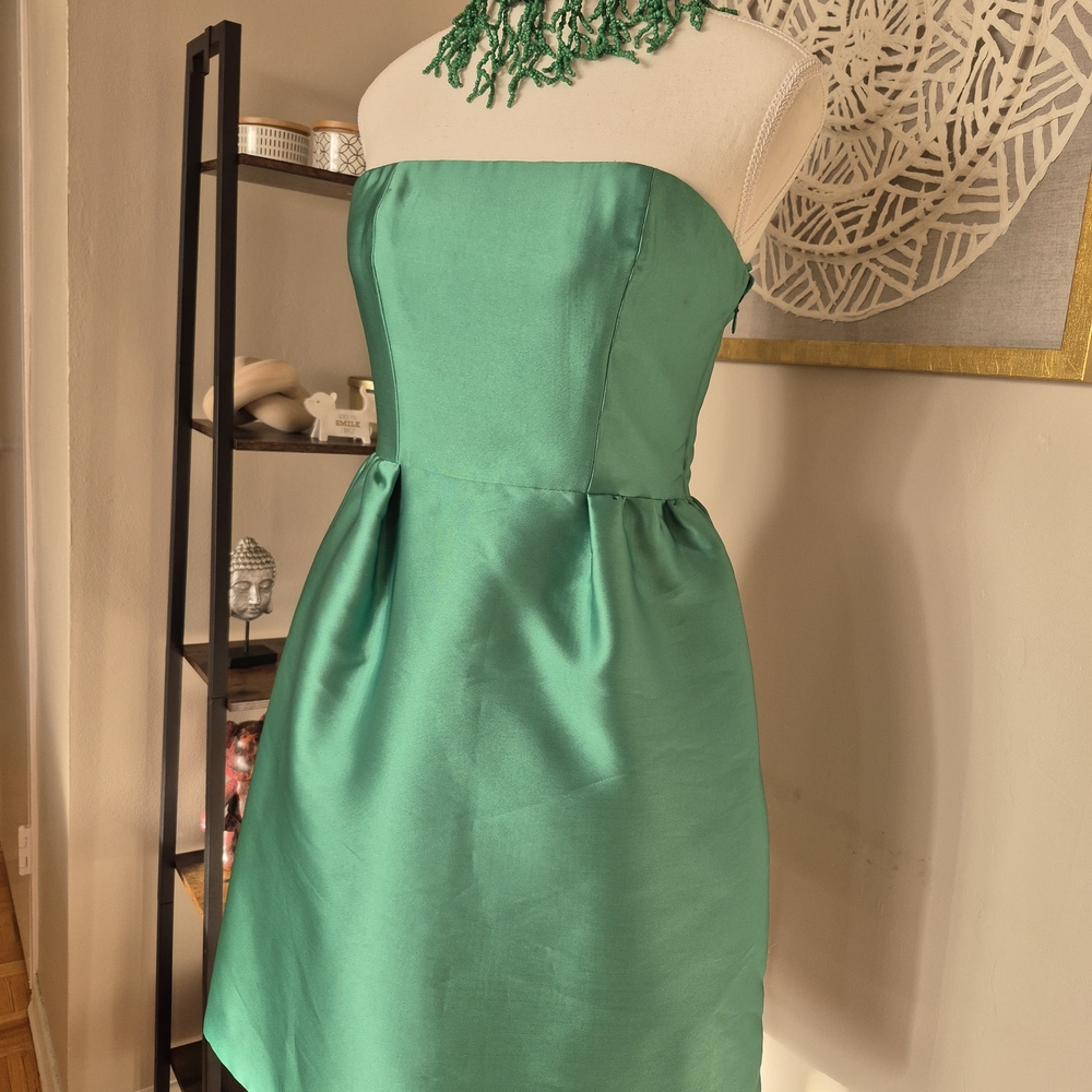 Tara Jarmon Green and Beige Strapless Dress